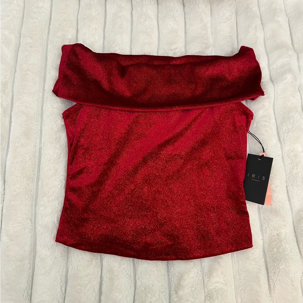 Red Off-Shoulder Top - Picture 2 of 4